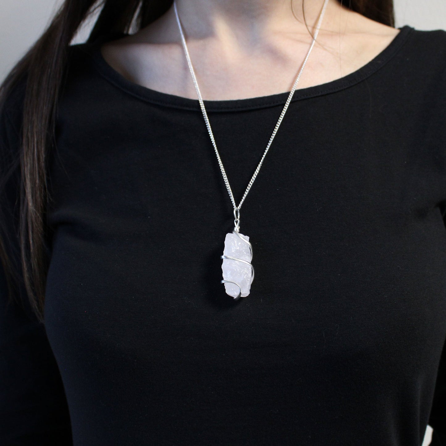 Cascade Wrapped Gemstone Necklace - Rough Opalite product packaging on clean background from Quintessential Holistic Health Ltd