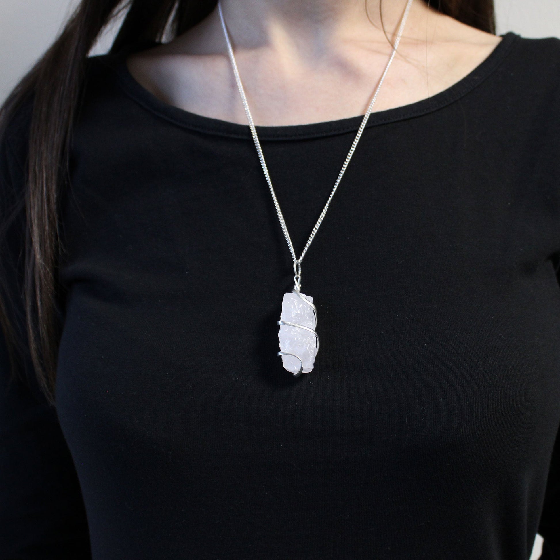 Cascade Wrapped Gemstone Necklace - Rough Opalite product packaging on clean background from Quintessential Holistic Health Ltd