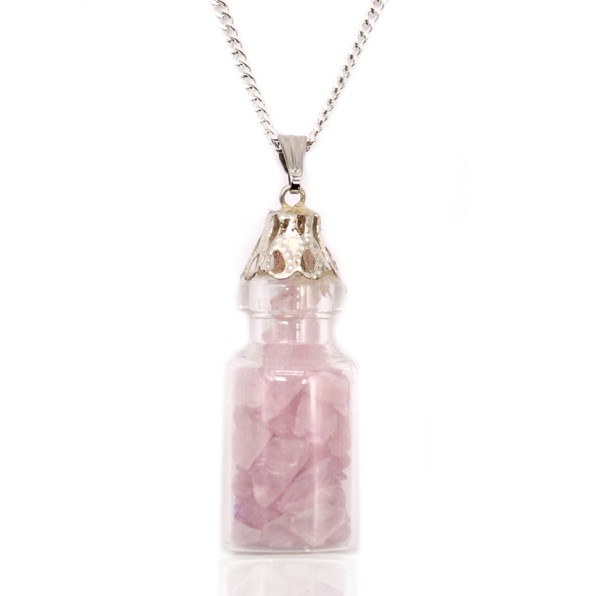 Bottled Gemstones Necklace - Rose Quartz product packaging on clean background from Quintessential Holistic Health Ltd