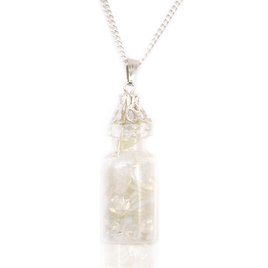 Bottled Gemstones Necklace - Opalite product packaging on clean background from Quintessential Holistic Health Ltd