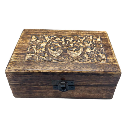 Hand Carved Mango Wood Vintage Style Keepsake Box - Medium - Rectangular - Tree of Life - main product image from Quintessential Holistic Health Ltd UK