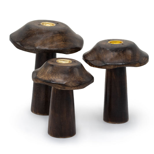 Set of 3 Mango Wood Incense Holders - Flat Mushrooms - main product image from Quintessential Holistic Health Ltd UK