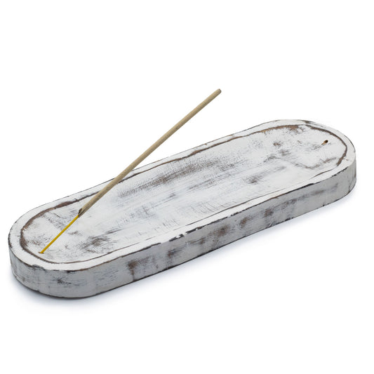 Mango Wood Dual Incense Tray - Classic Whitewash - main product image from Quintessential Holistic Health Ltd UK