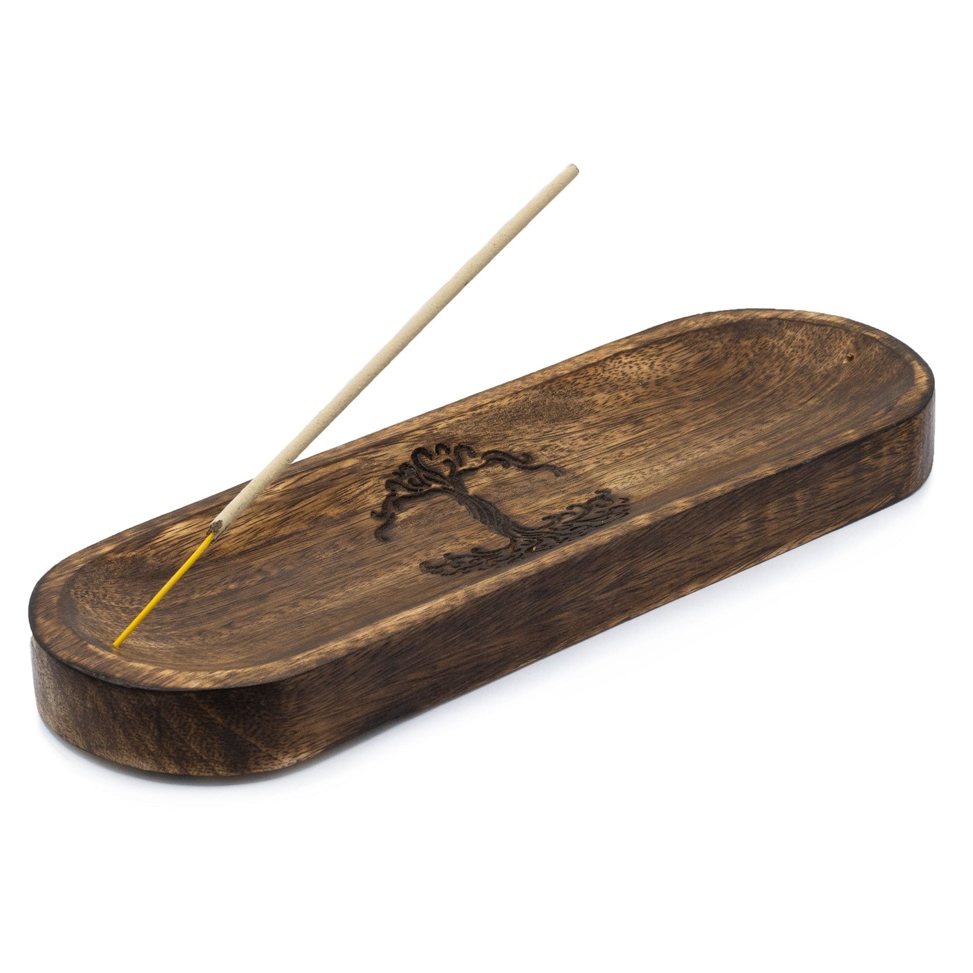 Mango Wood Dual Incense Tray - Tree of Life product packaging on clean background from Quintessential Holistic Health Ltd