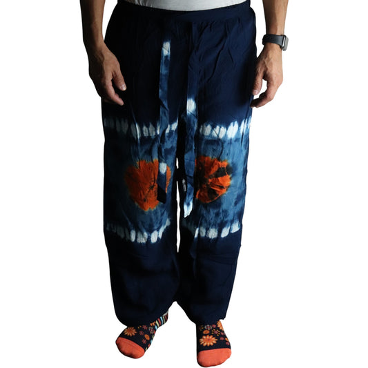 Japanese Style Unisex Tie Dyed Lounge Pants - Medium / Teal and Orange product packaging on clean background from Quintessential Holistic Health Ltd