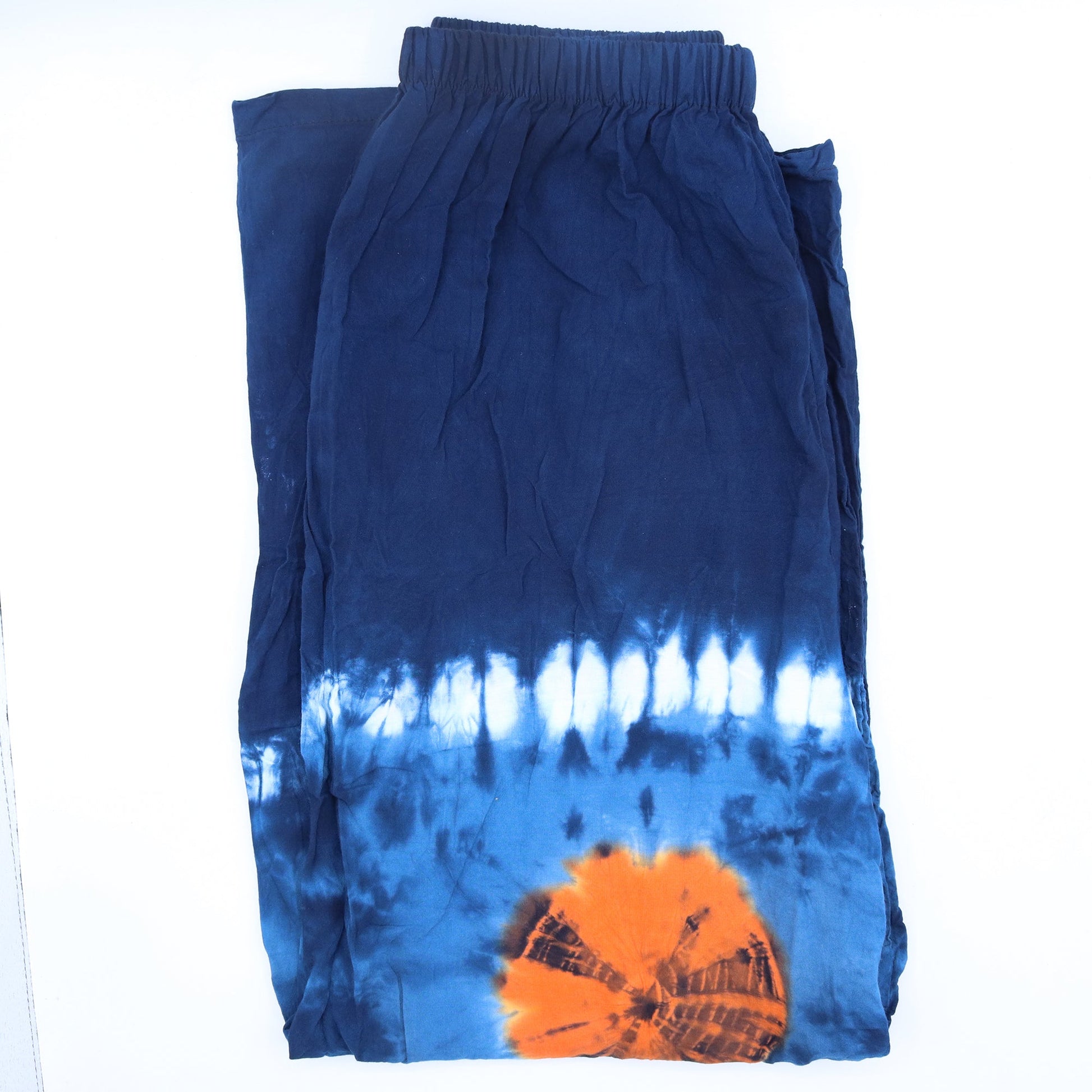 Japanese Style Unisex Tie Dyed Lounge Pants - Medium / Teal and Orange product packaging on clean background from Quintessential Holistic Health Ltd