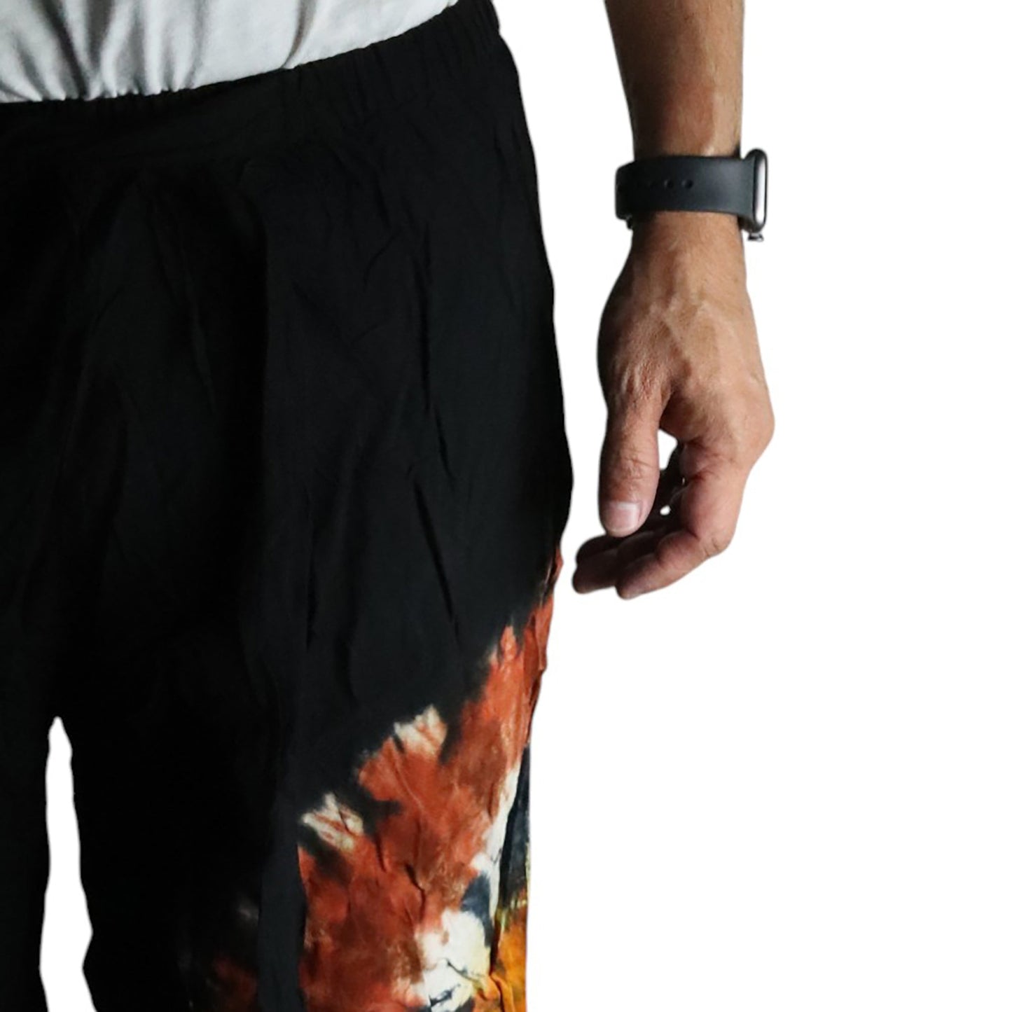 Japanese Style Unisex Tie Dyed Lounge Pants - Medium / Black, Chocolate and Orange product packaging on clean background from Quintessential Holistic Health Ltd