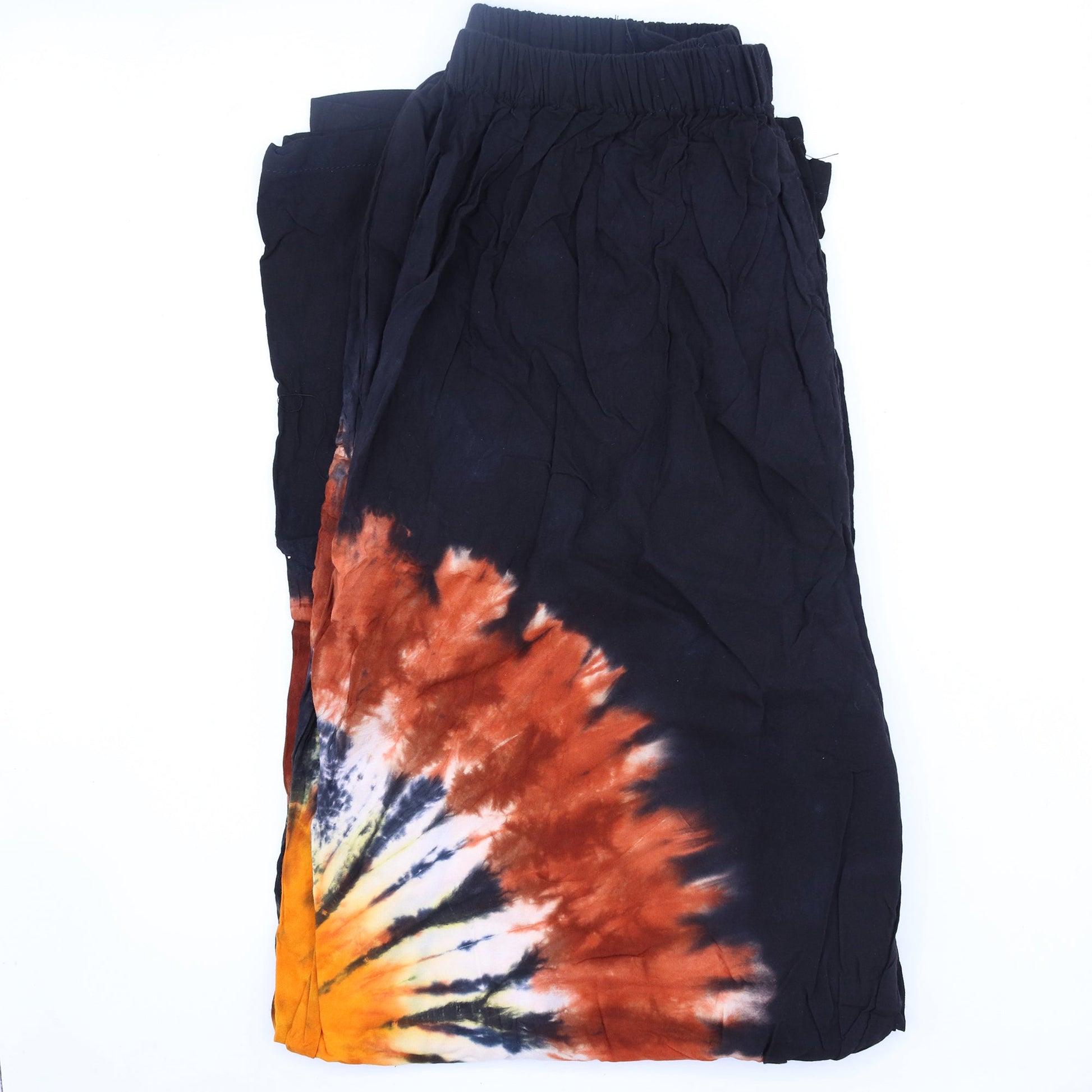 Japanese Style Unisex Tie Dyed Lounge Pants - Large / Black, Chocolate and Orange product packaging on clean background from Quintessential Holistic Health Ltd