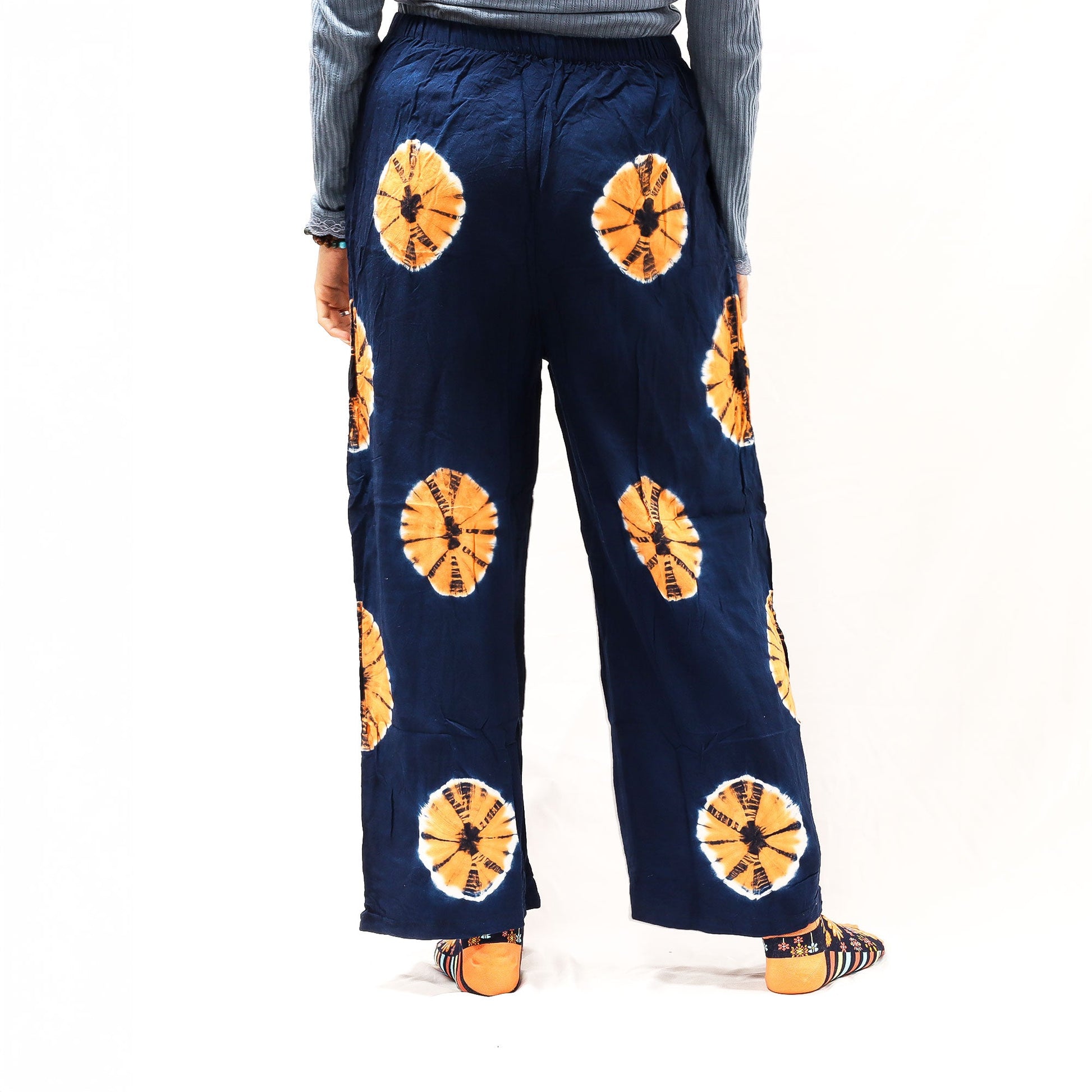 Japanese Style Unisex Tie Dyed Lounge Pants - Medium / Blue and Orange product packaging on clean background from Quintessential Holistic Health Ltd