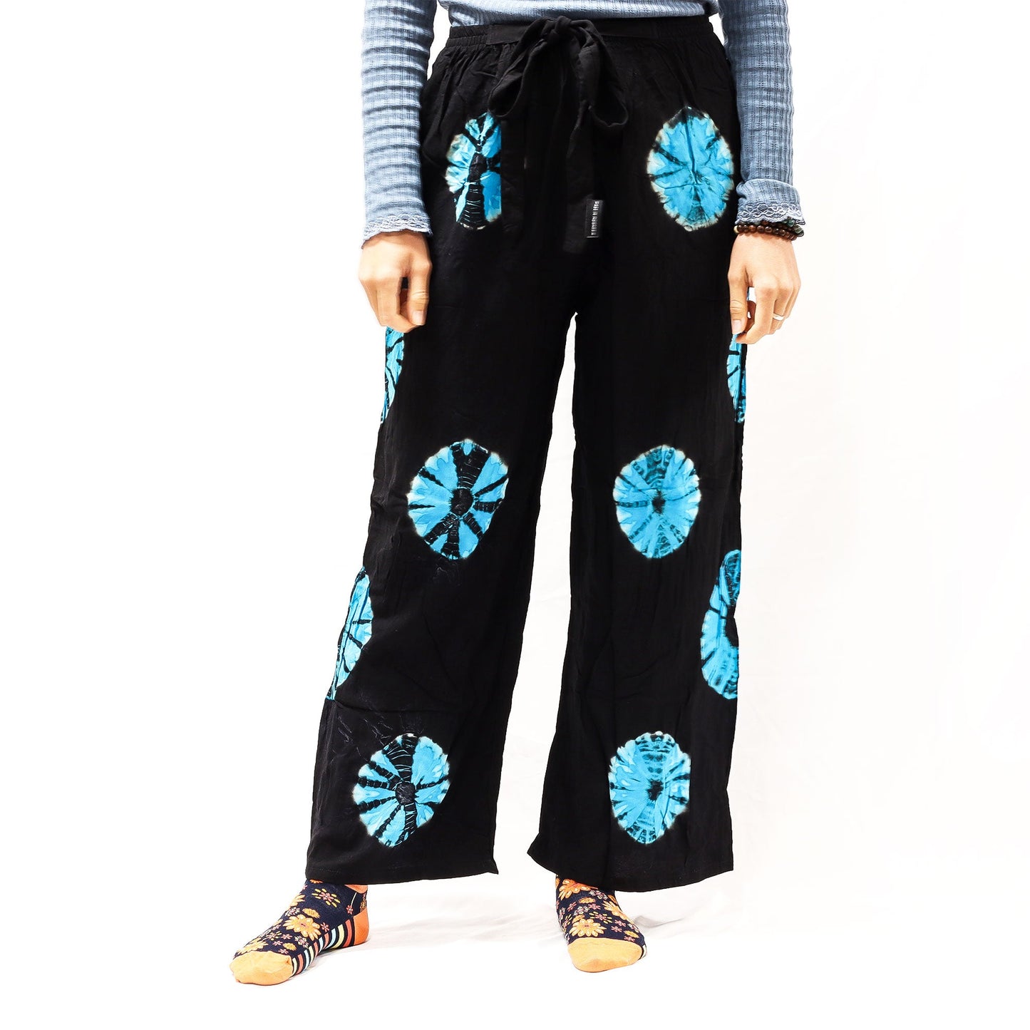 Japanese Style Unisex Tie Dyed Lounge Pants - Medium / Black and Blue product packaging on clean background from Quintessential Holistic Health Ltd