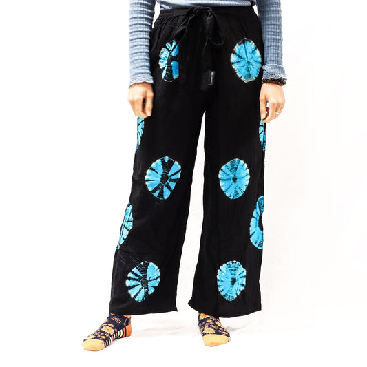 Japanese Style Unisex Tie Dyed Lounge Pants - Medium / Black and Blue product packaging on clean background from Quintessential Holistic Health Ltd