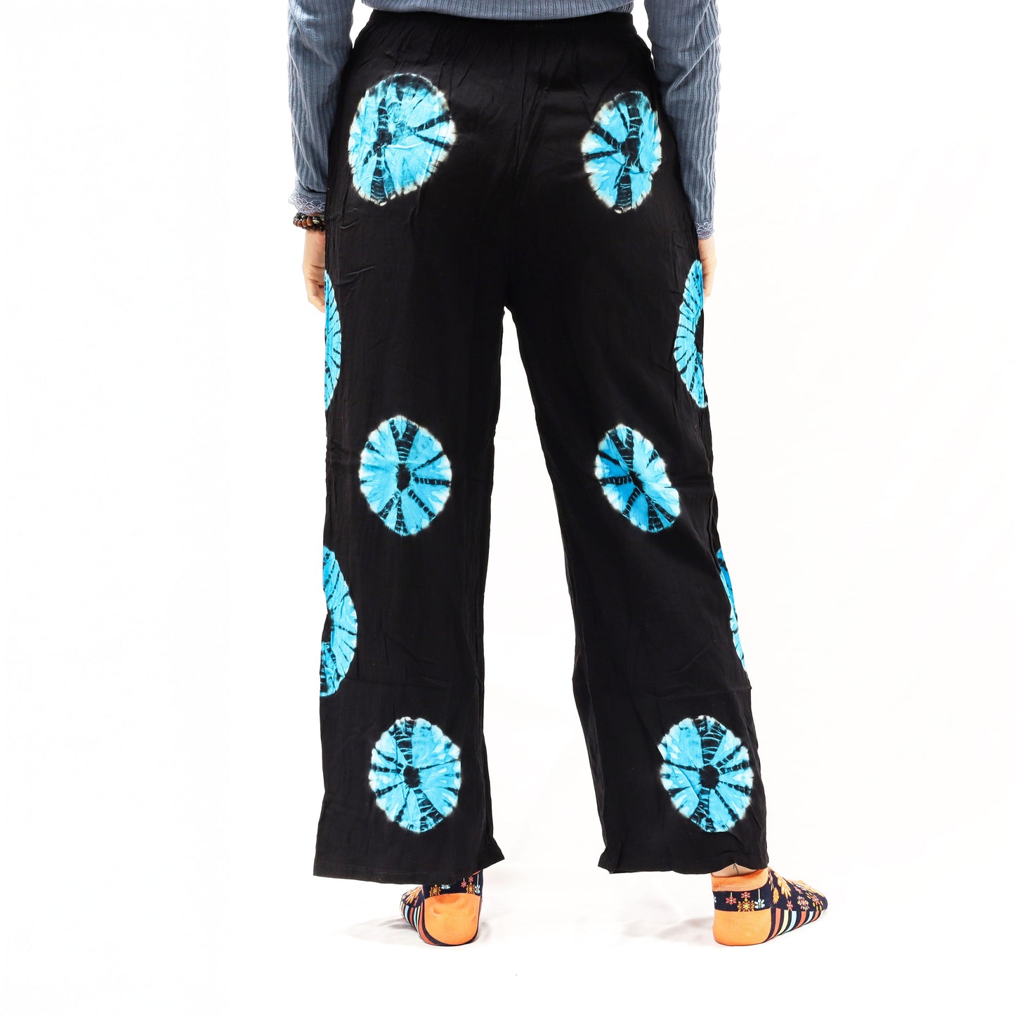 Japanese Style Unisex Tie Dyed Lounge Pants - Medium / Black and Blue product packaging on clean background from Quintessential Holistic Health Ltd