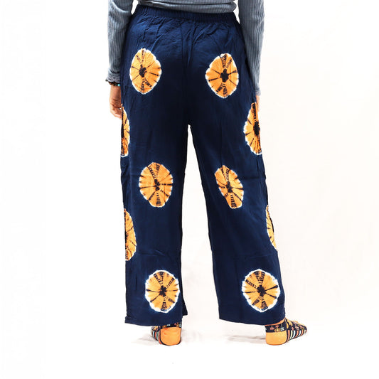 Japanese Style Unisex Tie Dyed Lounge Pants - Large / Blue and Orange product packaging on clean background from Quintessential Holistic Health Ltd
