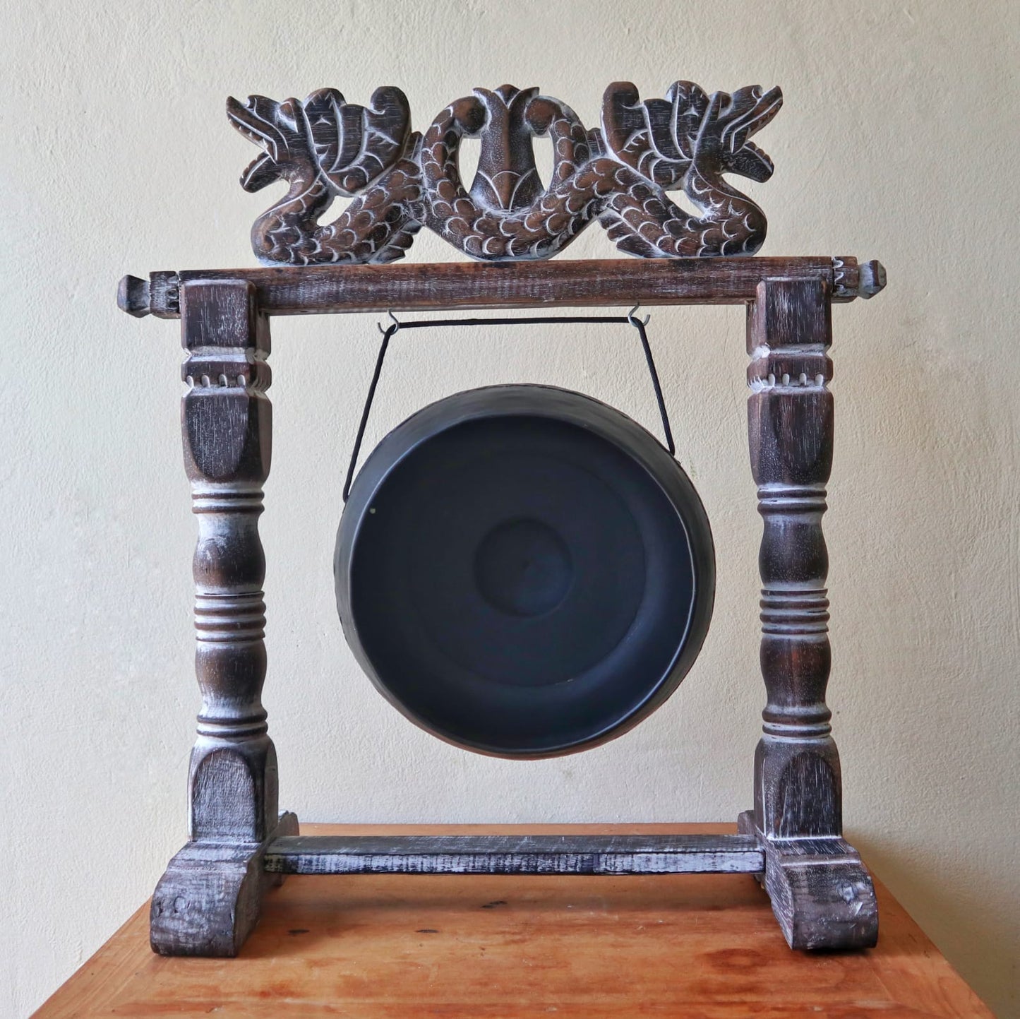 Handmade Albasia Wooden and Metal Healing Gong - Small 25cm - Black product packaging on clean background from Quintessential Holistic Health Ltd