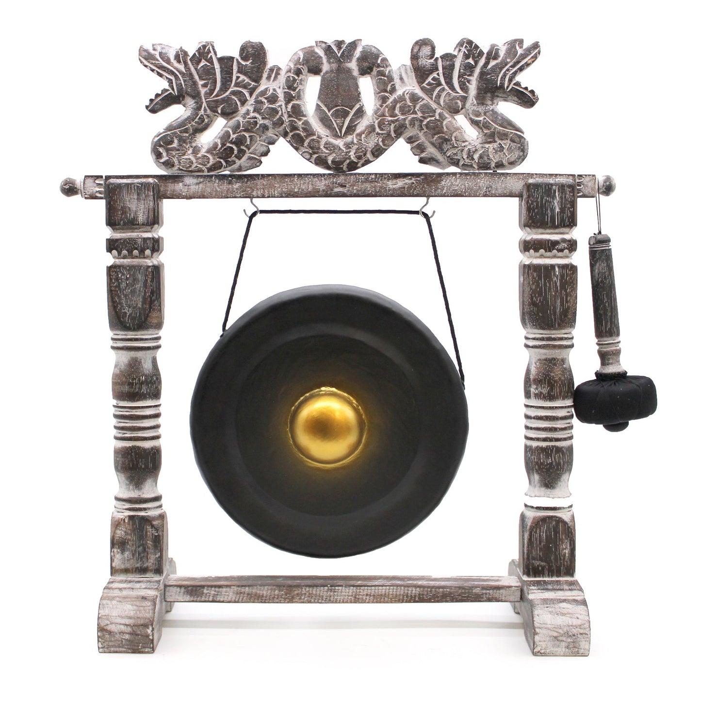 Handmade Albasia Wooden and Metal Healing Gong - Small 25cm - Black product packaging on clean background from Quintessential Holistic Health Ltd