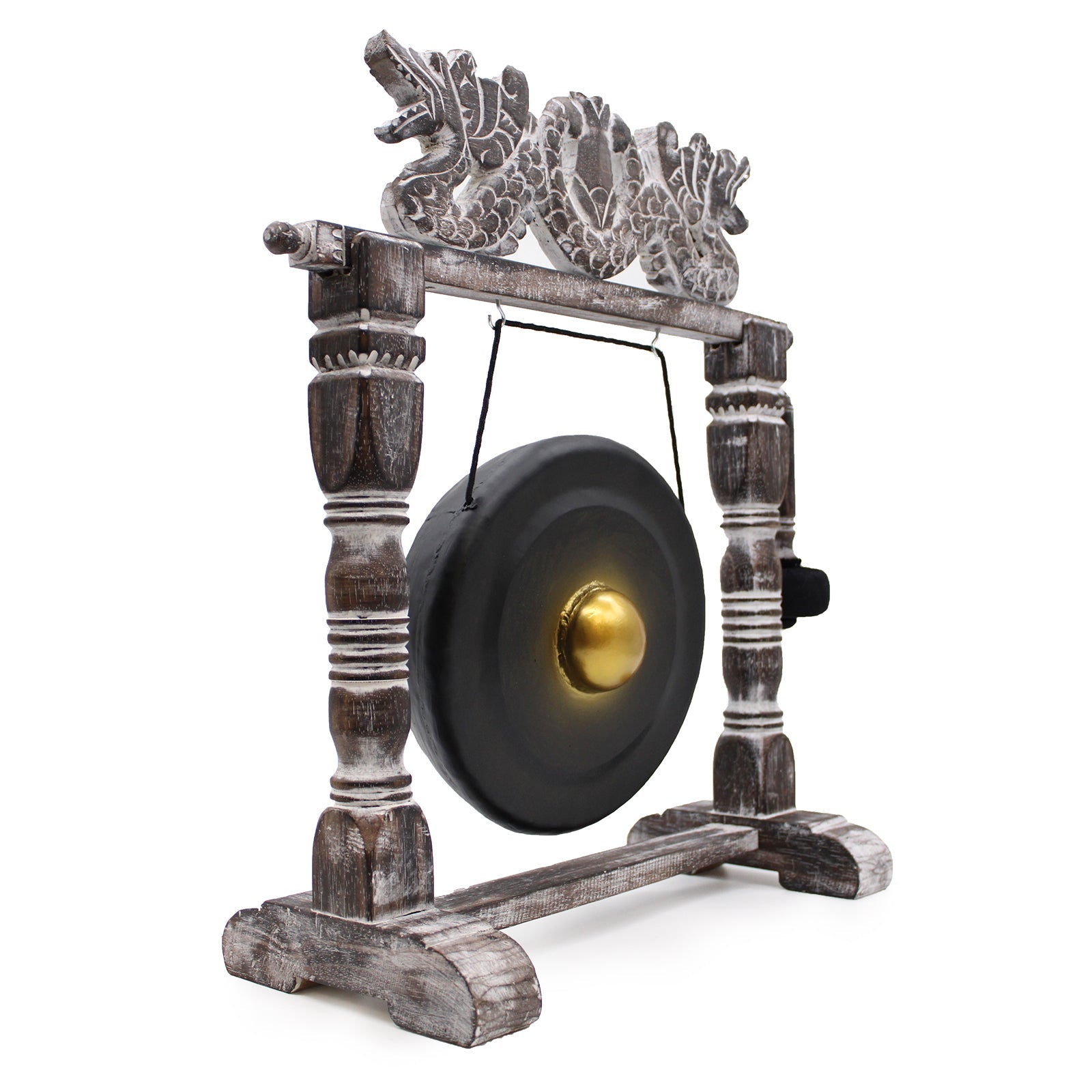 Handmade Albasia Wooden and Metal Healing Gong - Small 25cm - Black product packaging on clean background from Quintessential Holistic Health Ltd