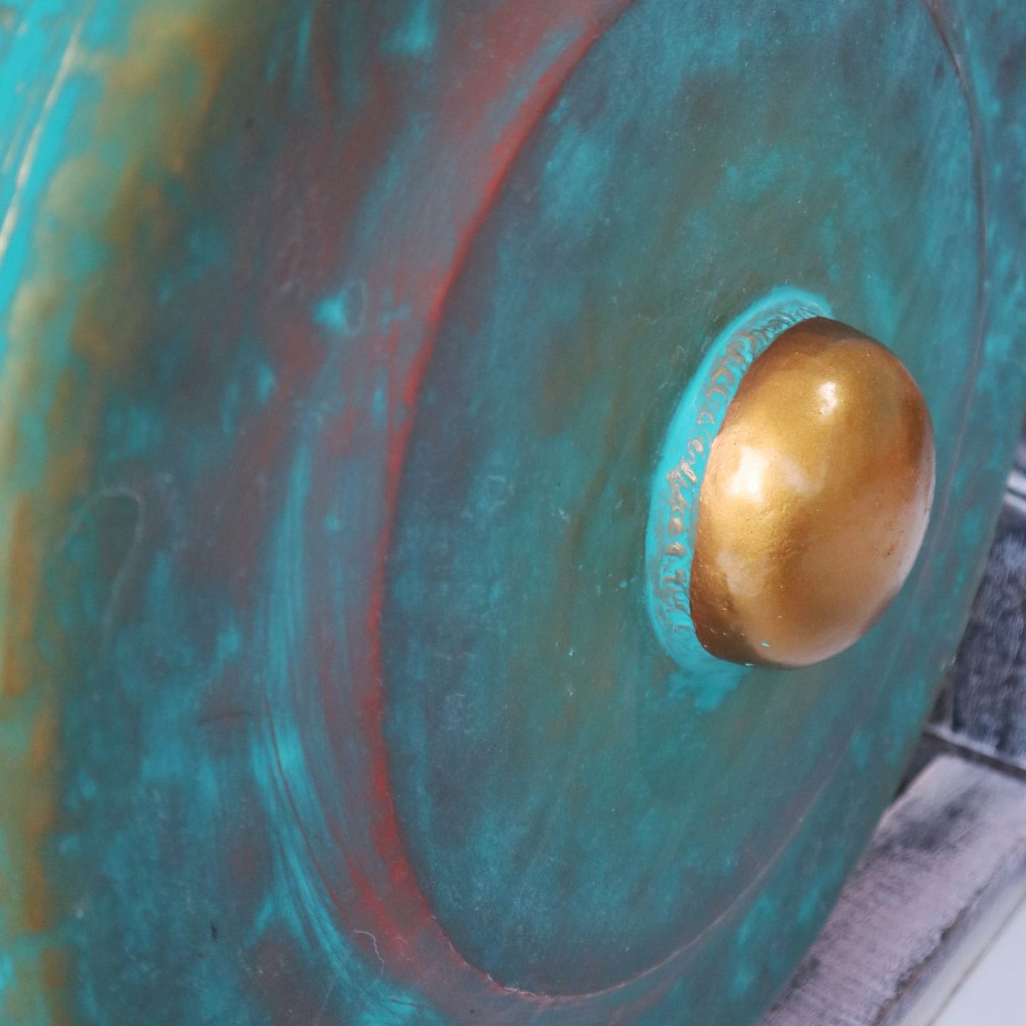 Handmade Albasia Wooden and Metal Healing Gong - Medium 35cm / Greenwash product packaging on clean background from Quintessential Holistic Health Ltd