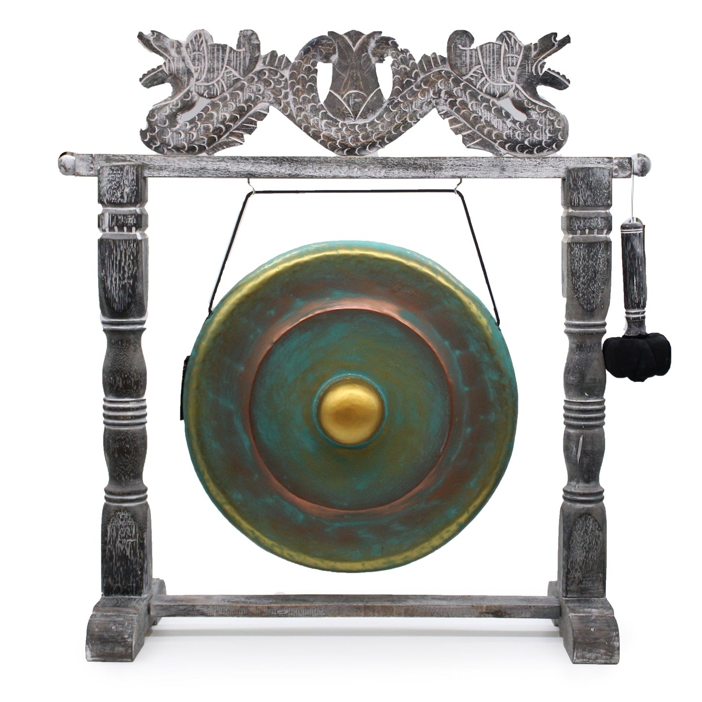 Handmade Albasia Wooden and Metal Healing Gong - Large 50cm / Greenwash product packaging on clean background from Quintessential Holistic Health Ltd
