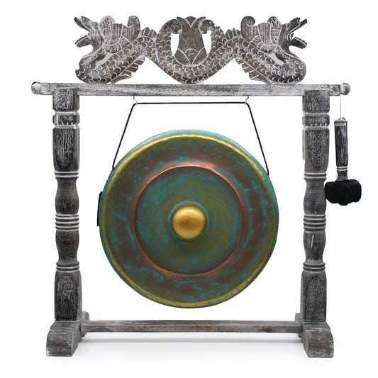 Handmade Albasia Wooden and Metal Healing Gong - Large 50cm / Greenwash product packaging on clean background from Quintessential Holistic Health Ltd