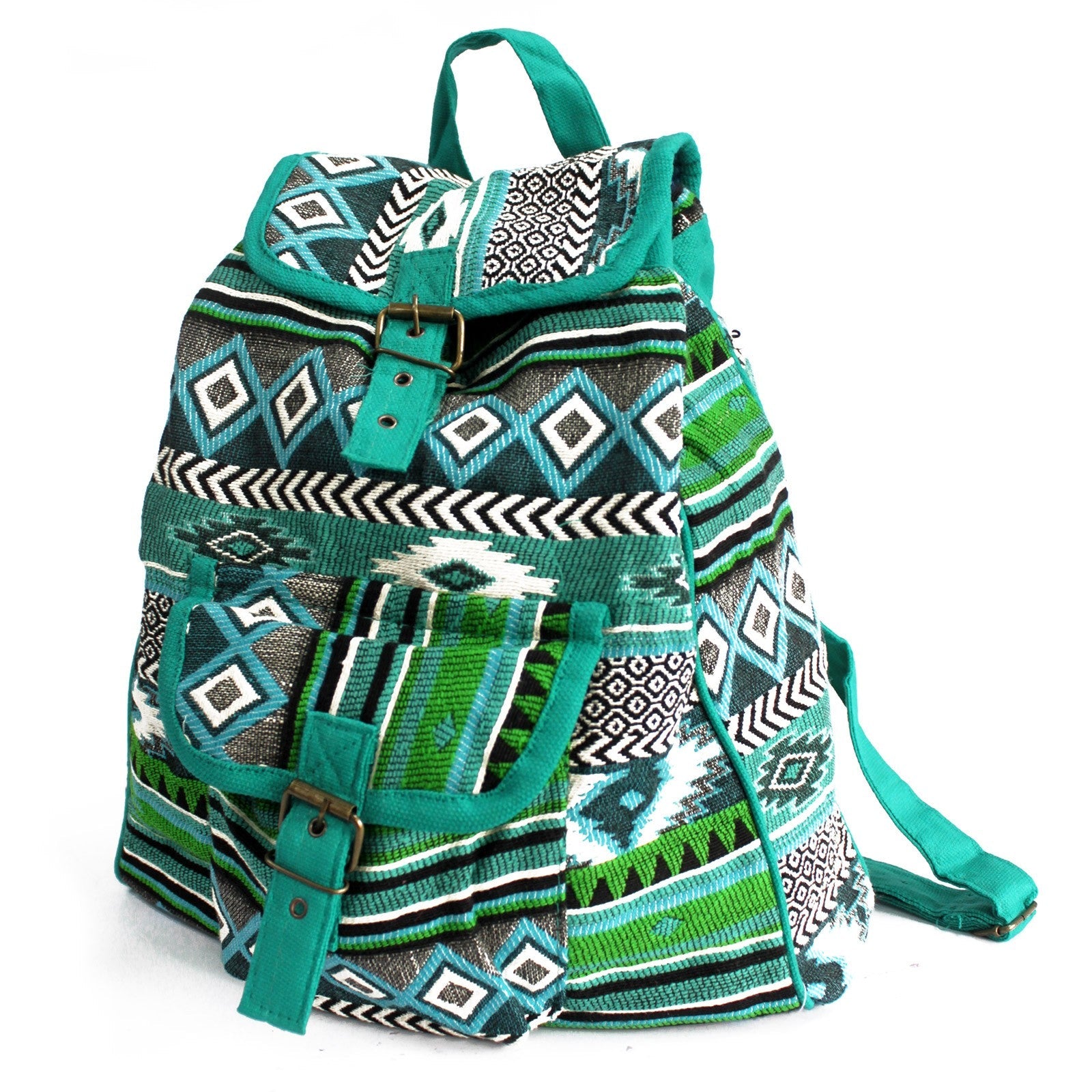 Handmade Jacquard Backpack - Teal product packaging on clean background from Quintessential Holistic Health Ltd
