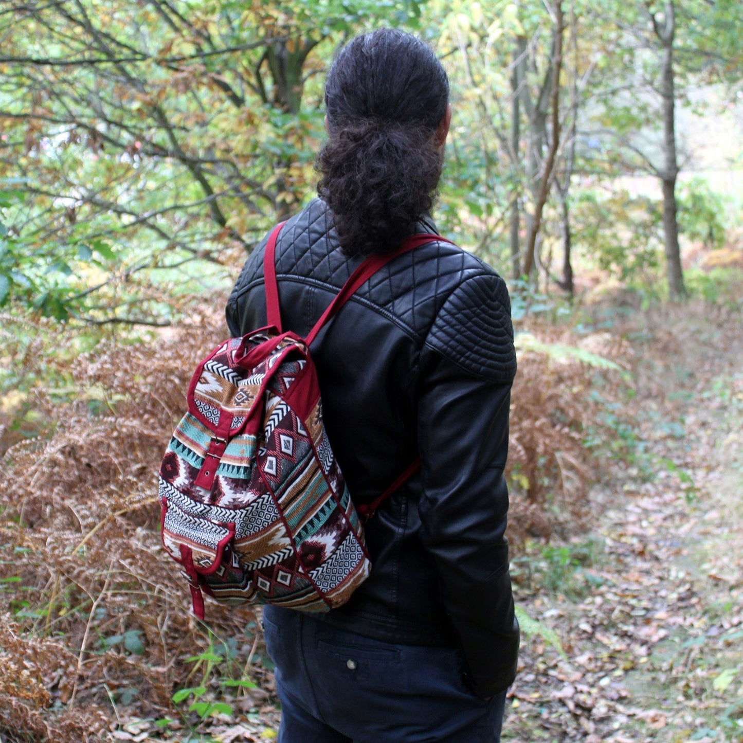 Handmade Jacquard Backpack - Chocolate product packaging on clean background from Quintessential Holistic Health Ltd