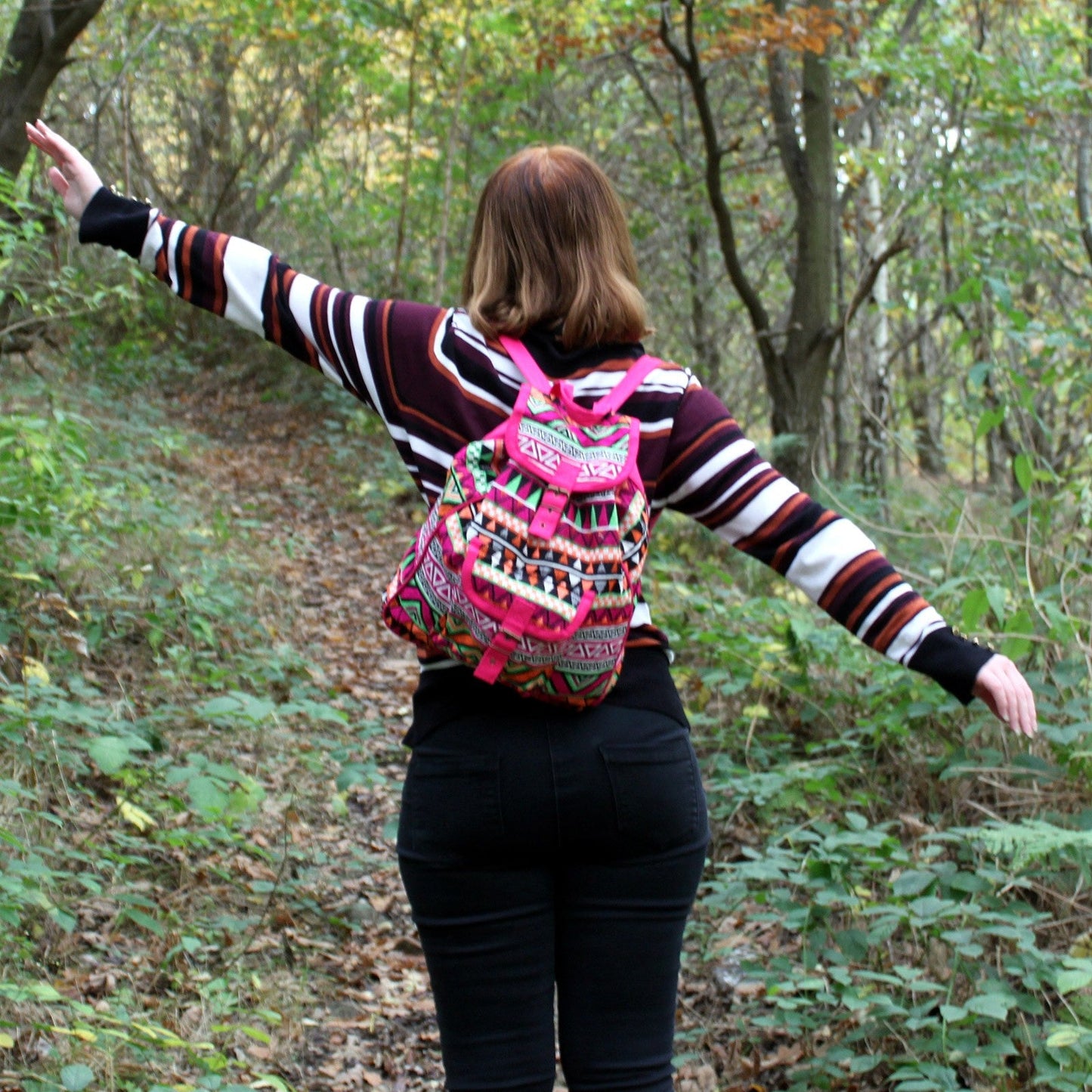 Handmade Jacquard Backpack - Pink product packaging on clean background from Quintessential Holistic Health Ltd