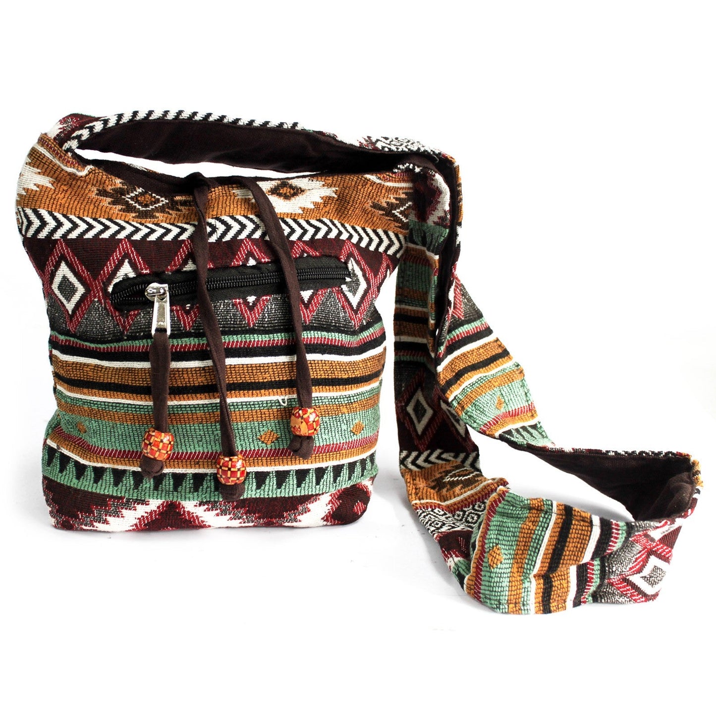 Handmade Jacquard Sling Bag - Chocolate product packaging on clean background from Quintessential Holistic Health Ltd
