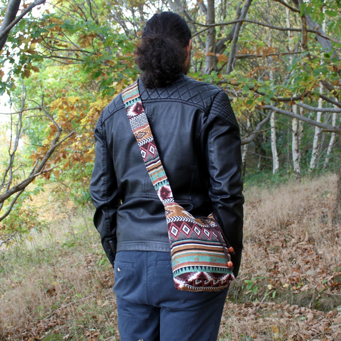 Handmade Jacquard Sling Bag - Chocolate product packaging on clean background from Quintessential Holistic Health Ltd