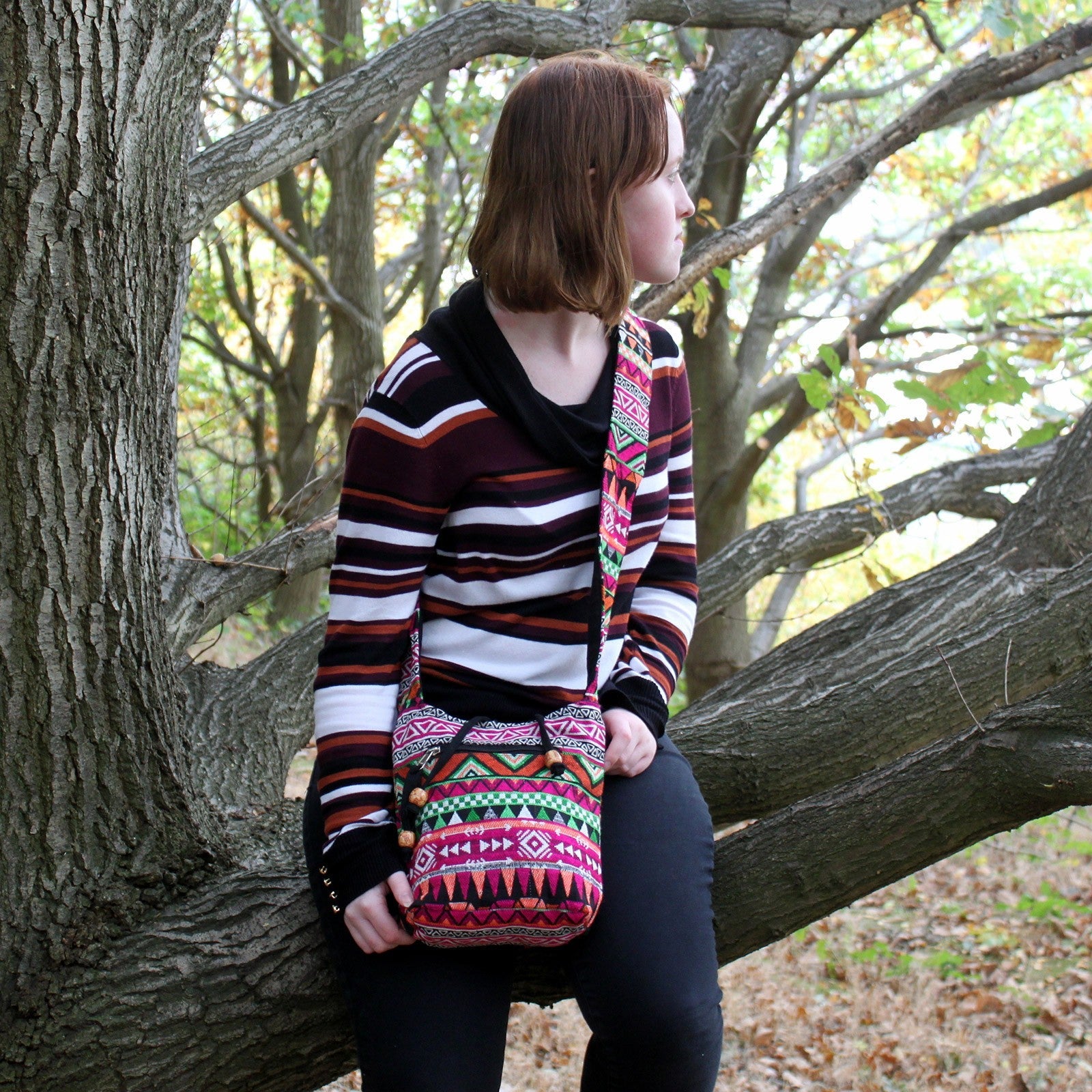Handmade Jacquard Sling Bag - Pink product packaging on clean background from Quintessential Holistic Health Ltd