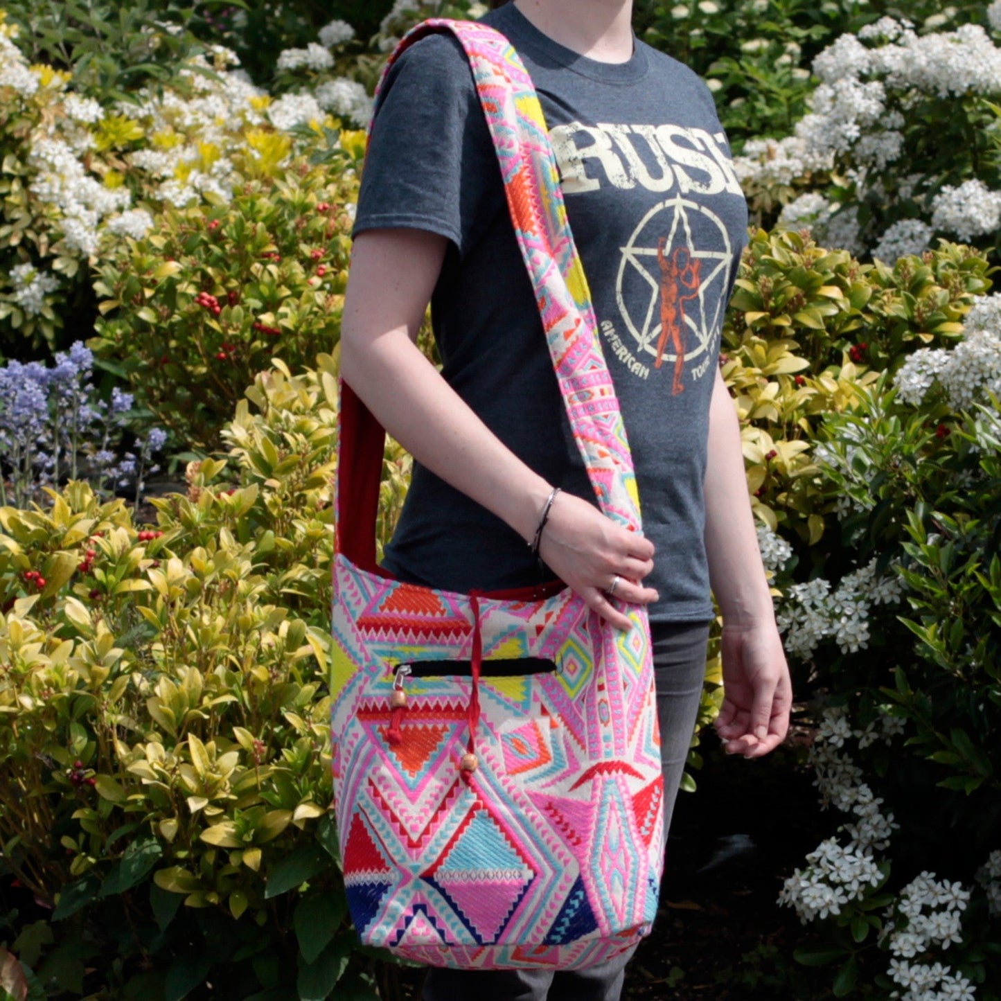 Kathmandu Cotton Cross-Body Bag - Sunrise / Multicolour product packaging on clean background from Quintessential Holistic Health Ltd