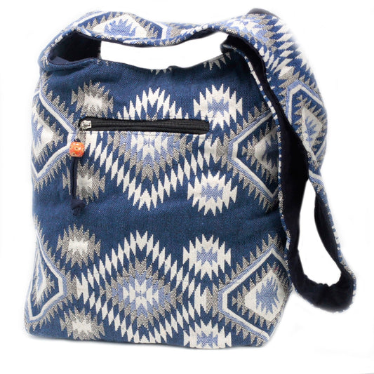Kathmandu Cotton Cross-Body Bag - Dusk / Blue product packaging on clean background from Quintessential Holistic Health Ltd