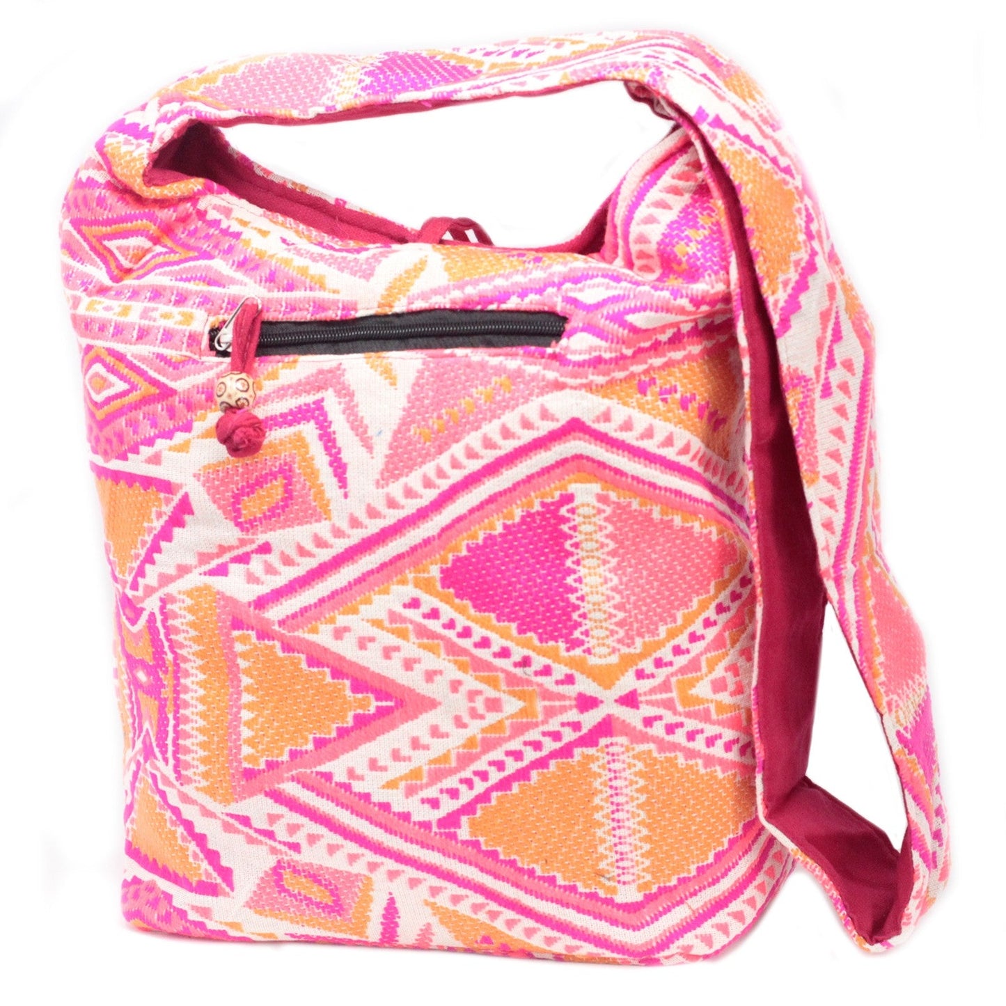 Kathmandu Cotton Cross-Body Bag - Sunset / Pink and Golden Yellow product packaging on clean background from Quintessential Holistic Health Ltd