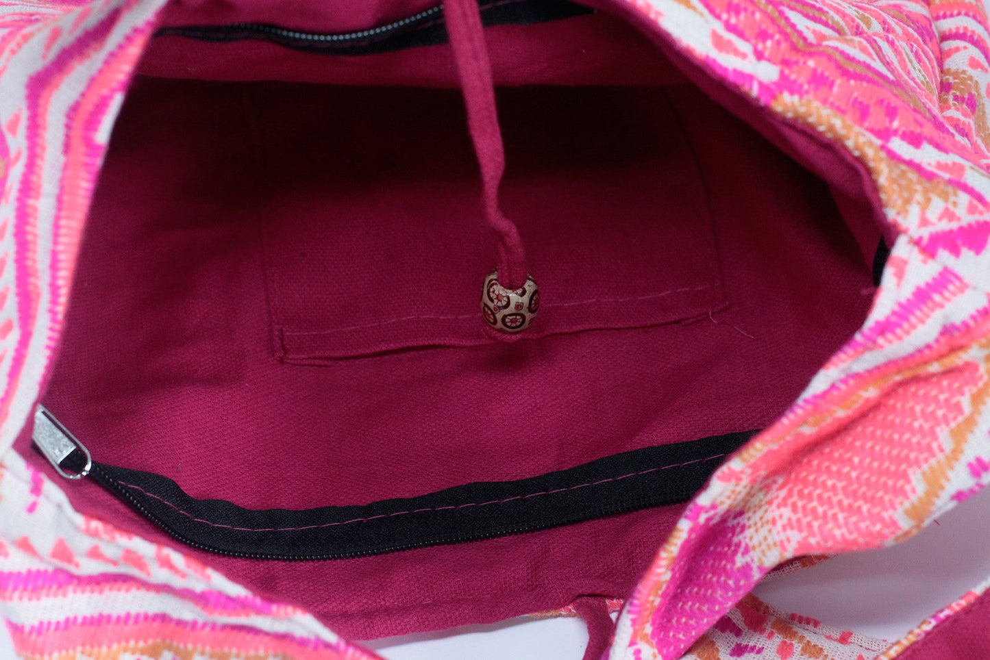 Kathmandu Cotton Cross-Body Bag - Sunset / Pink and Golden Yellow product packaging on clean background from Quintessential Holistic Health Ltd