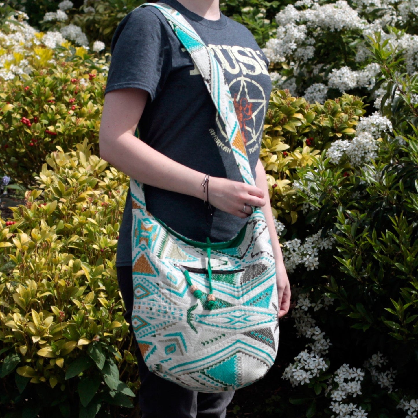 Kathmandu Cotton Cross-Body Bag - Midday / Green product packaging on clean background from Quintessential Holistic Health Ltd