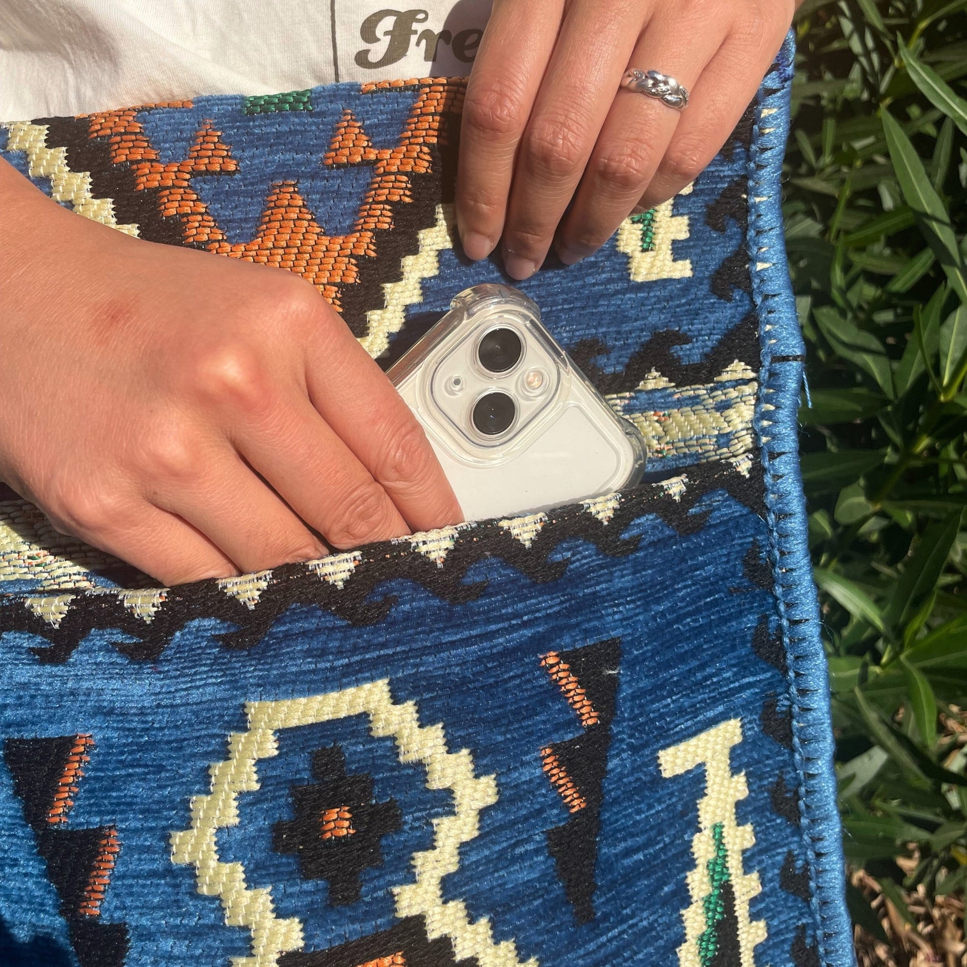 Kilim Bohemian Shoulder Bag - Sky Blue product packaging on clean background from Quintessential Holistic Health Ltd