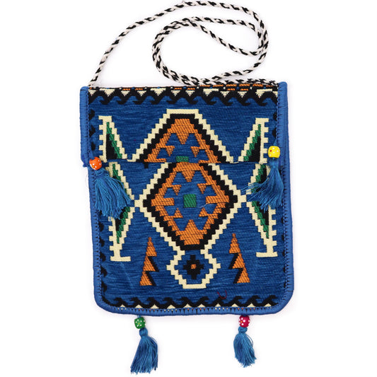 Kilim Bohemian Shoulder Bag - Sky Blue product packaging on clean background from Quintessential Holistic Health Ltd