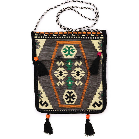 Kilim Bohemian Shoulder Bag - Pale Grey