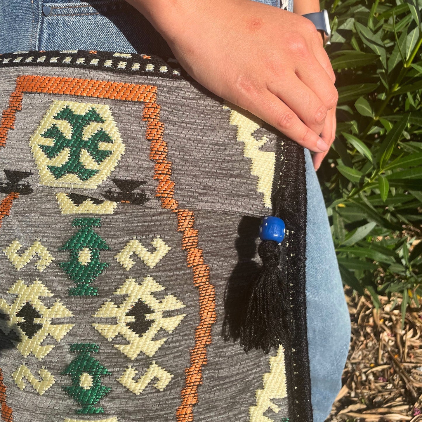 Kilim Bohemian Shoulder Bag - Pale Grey product packaging on clean background from Quintessential Holistic Health Ltd