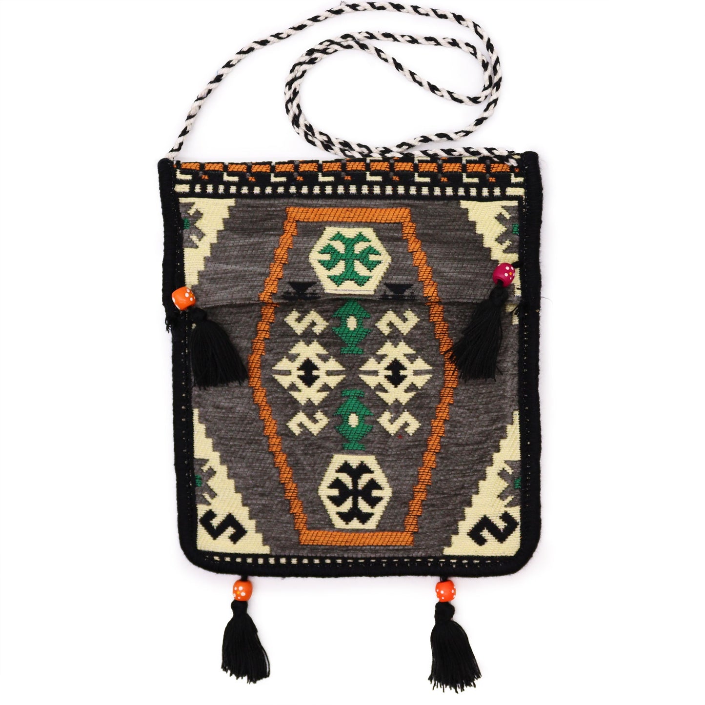 Kilim Bohemian Shoulder Bag - Pale Grey product packaging on clean background from Quintessential Holistic Health Ltd