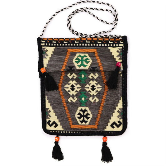 Kilim Bohemian Shoulder Bag - Pale Grey product packaging on clean background from Quintessential Holistic Health Ltd