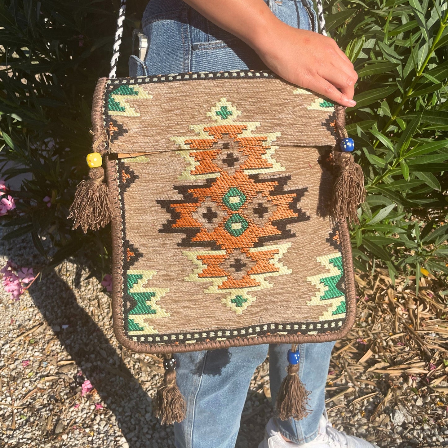Kilim Bohemian Shoulder Bag - Beige product packaging on clean background from Quintessential Holistic Health Ltd