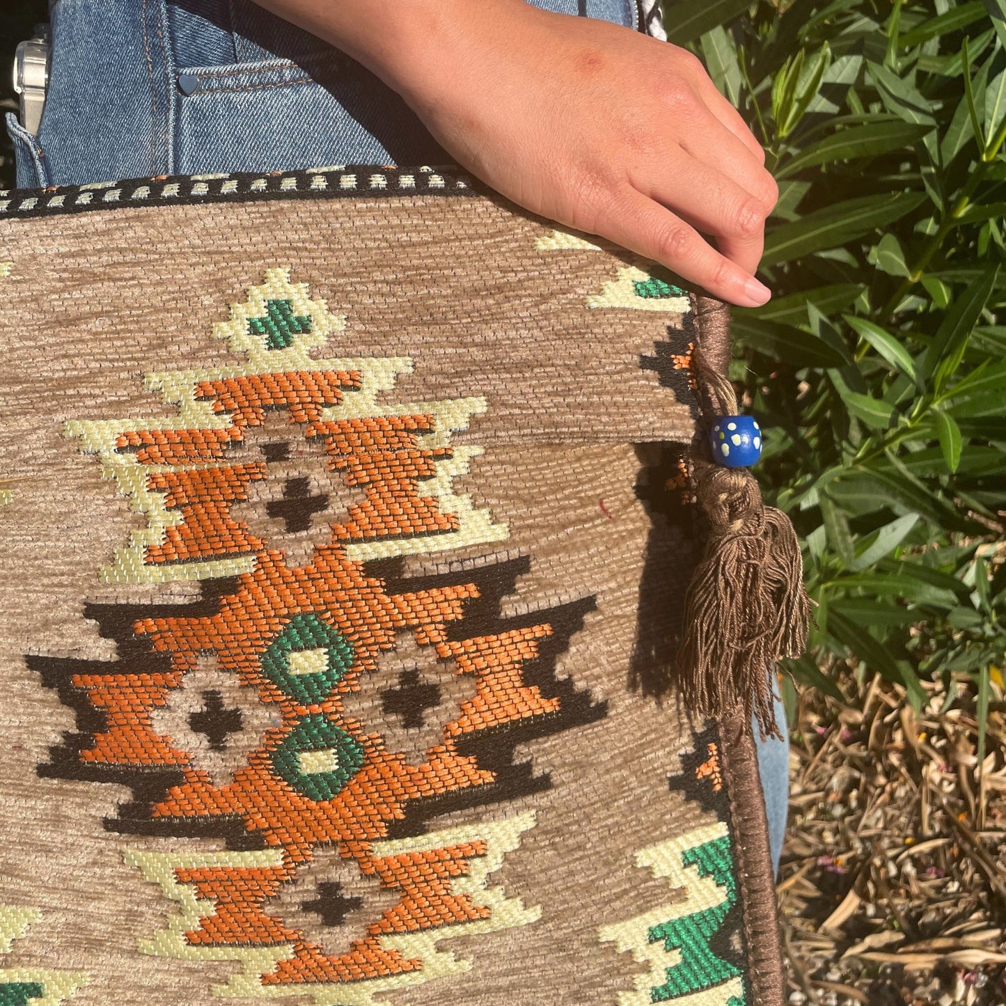 Kilim Bohemian Shoulder Bag - Beige product packaging on clean background from Quintessential Holistic Health Ltd