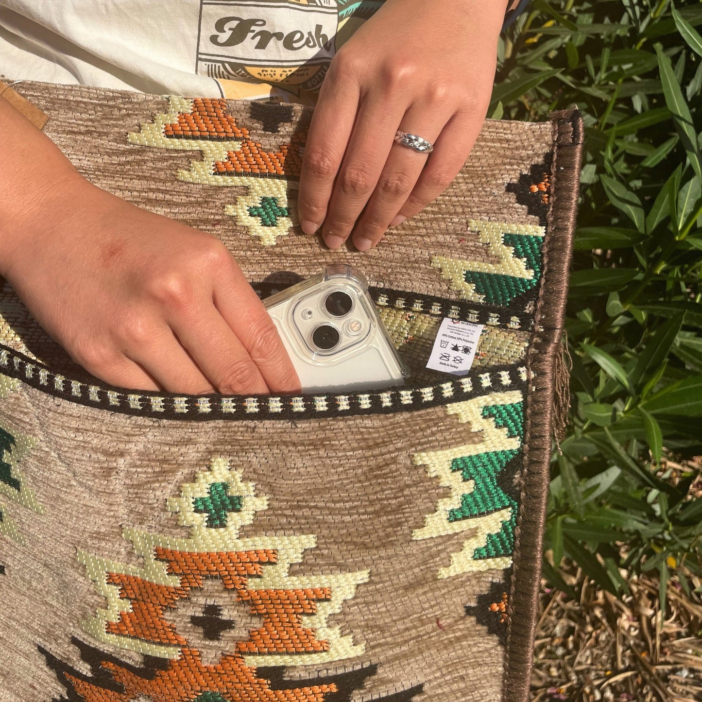 Kilim Bohemian Shoulder Bag - Beige product packaging on clean background from Quintessential Holistic Health Ltd