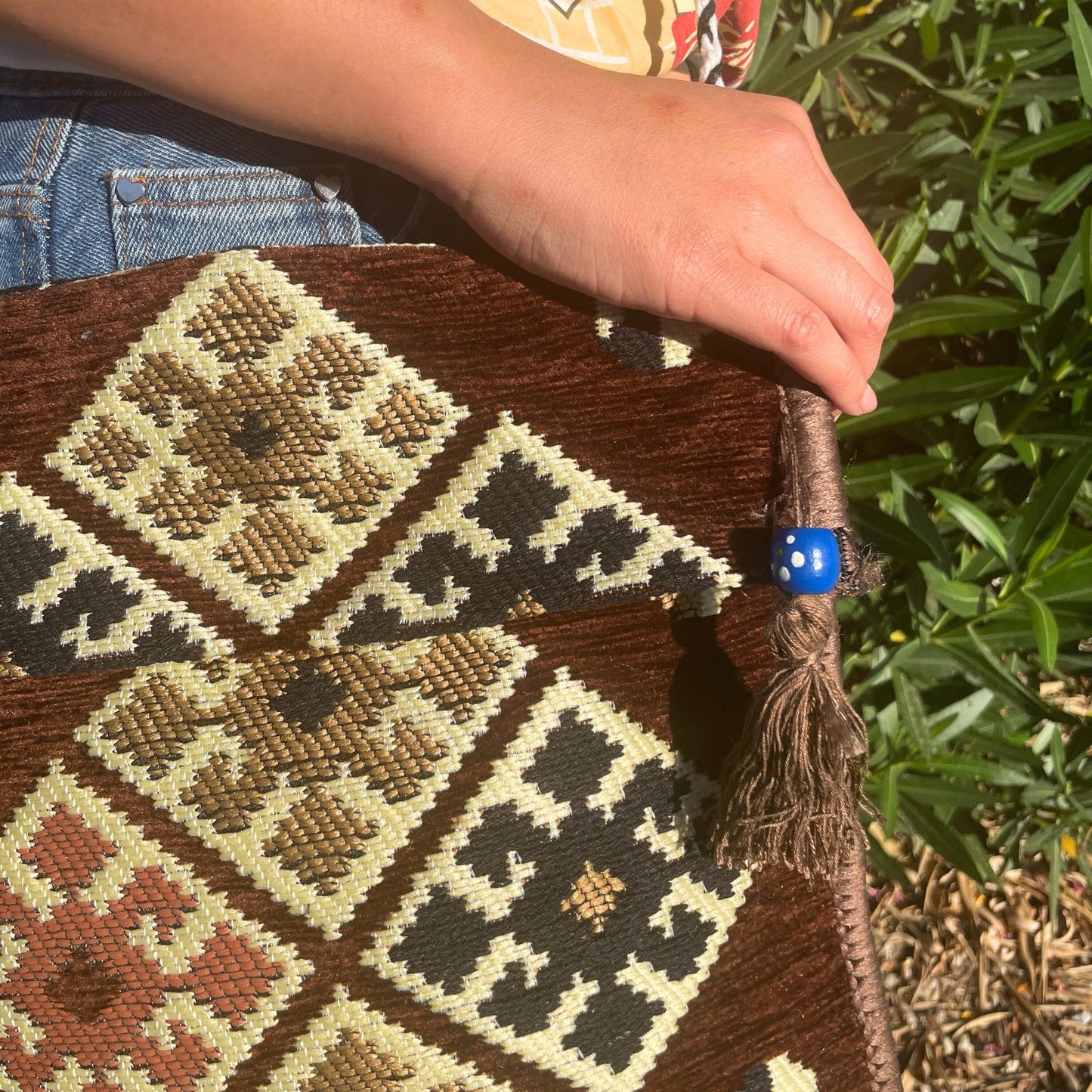 Kilim Bohemian Shoulder Bag - Chocolate product packaging on clean background from Quintessential Holistic Health Ltd