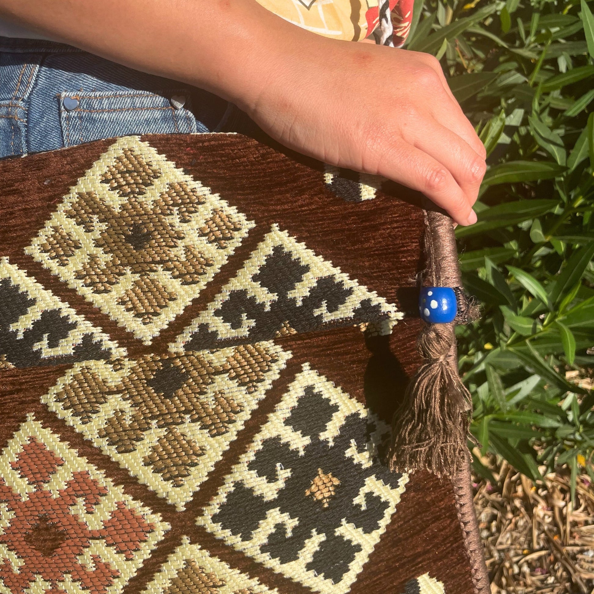 Kilim Bohemian Shoulder Bag - Chocolate product packaging on clean background from Quintessential Holistic Health Ltd