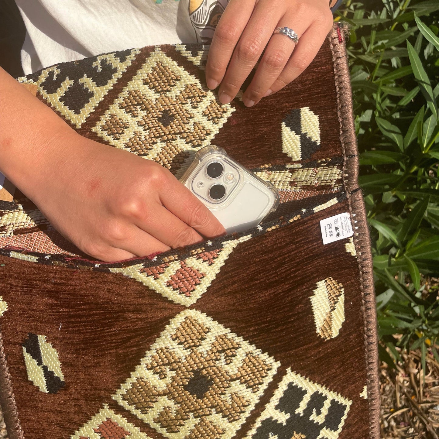 Kilim Bohemian Shoulder Bag - Chocolate product packaging on clean background from Quintessential Holistic Health Ltd