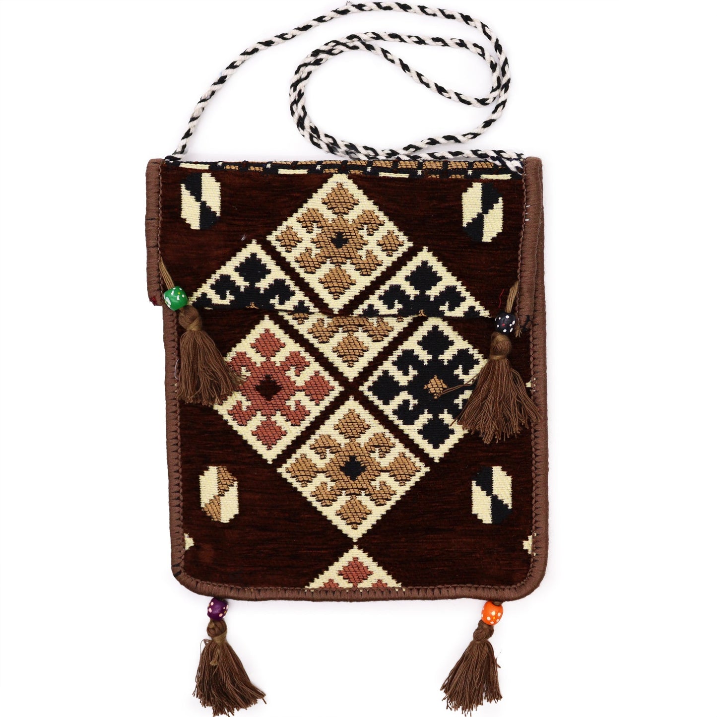 Kilim Bohemian Shoulder Bag - Chocolate product packaging on clean background from Quintessential Holistic Health Ltd