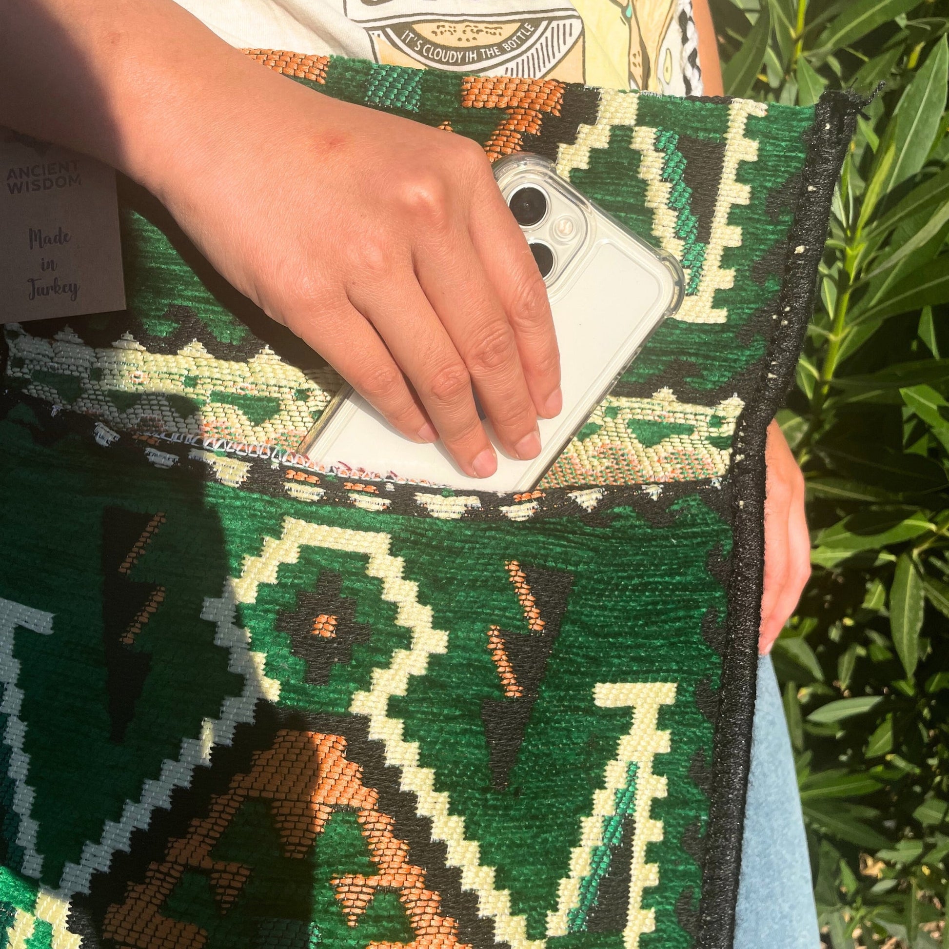 Kilim Bohemian Shoulder Bag - Emerald Green product packaging on clean background from Quintessential Holistic Health Ltd