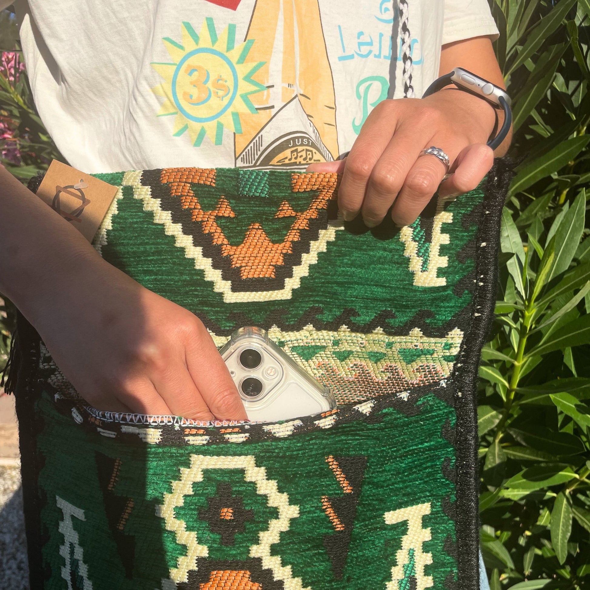 Kilim Bohemian Shoulder Bag - Emerald Green product packaging on clean background from Quintessential Holistic Health Ltd