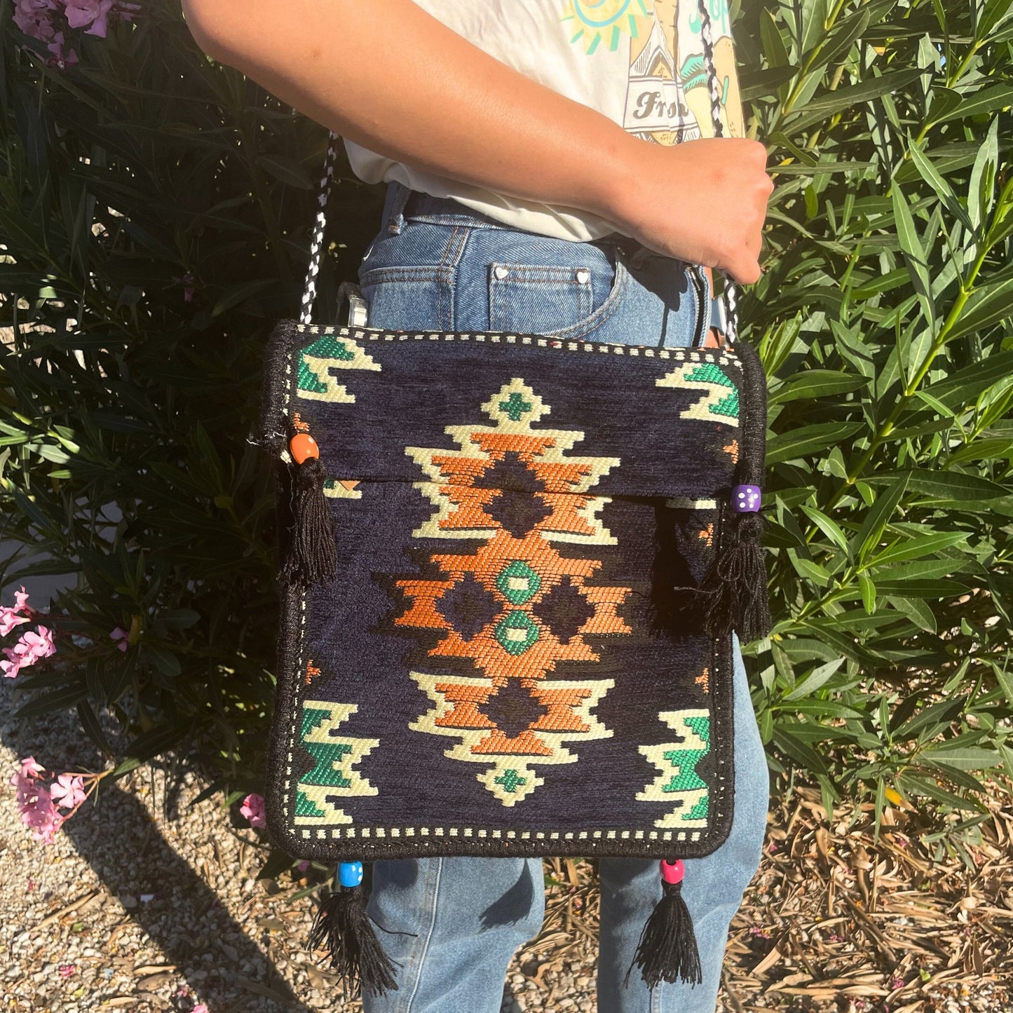 Kilim Bohemian Shoulder Bag - Navy Blue product packaging on clean background from Quintessential Holistic Health Ltd